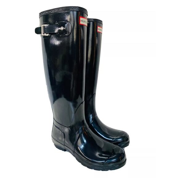 Hunter Original Tall Gloss Rain Boots Black Womens Size 10 Rubber - Picture 1 of 7